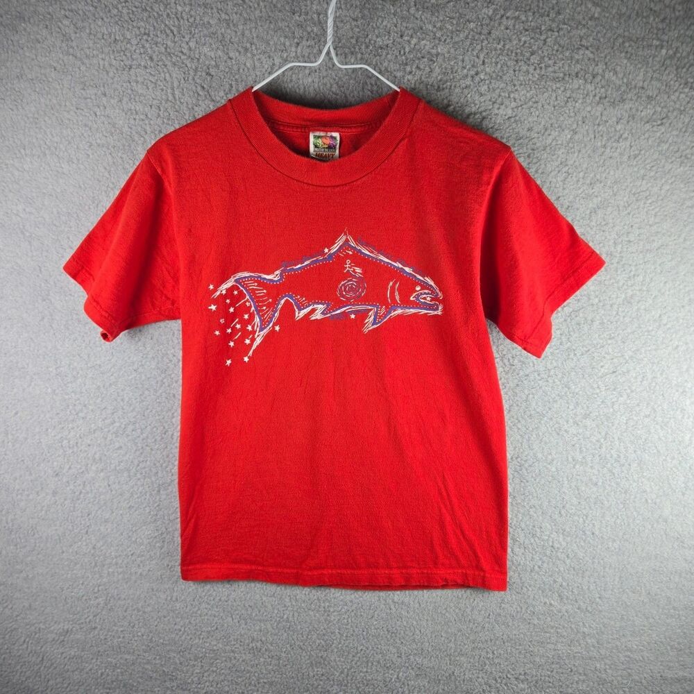 Fruit Of The Loom Spirit Salmon Sandy Oregon T-Shirt Heavy Kids 14-16 Red